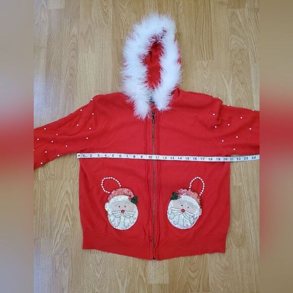 Collective Works Of Berek 2 Embellished Christmas Santa Clause Zip-Up Hoodie LG - Picture 11 of 13